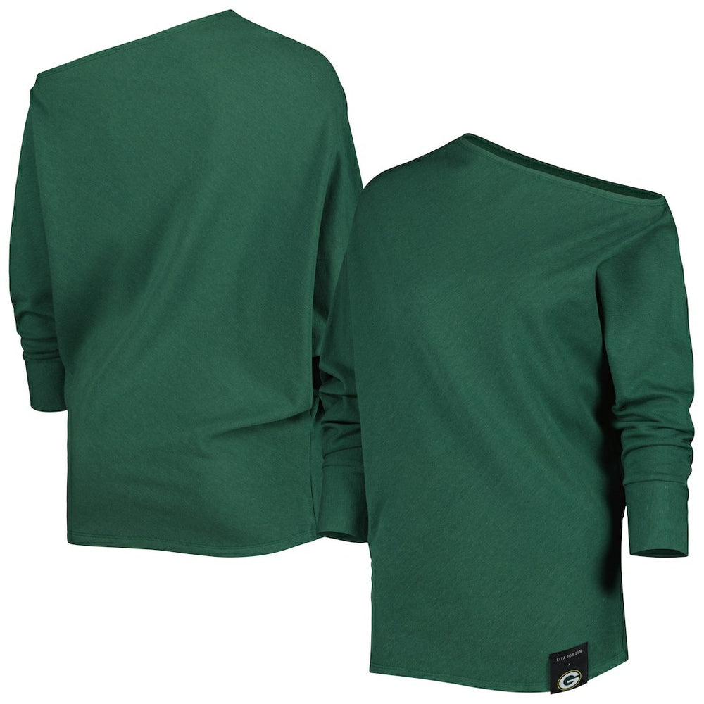 Green Bay Packers KIYA TOMLIN Women's Twisted Tri-Blend Asymmetrical 3/4-Dolman Sleeve Sweatshirt - Green sale