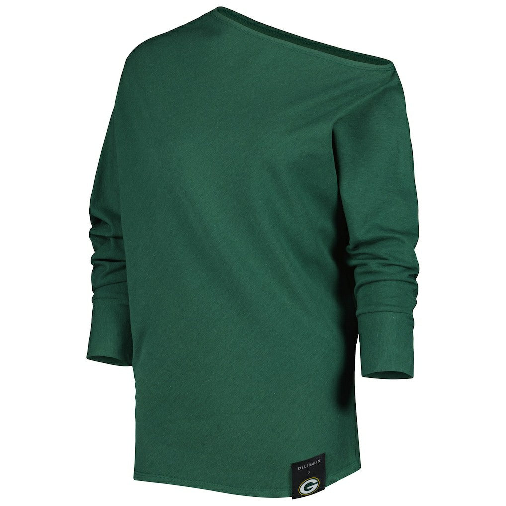 Green Bay Packers KIYA TOMLIN Women's Twisted Tri-Blend Asymmetrical 3/4-Dolman Sleeve Sweatshirt - Green sale