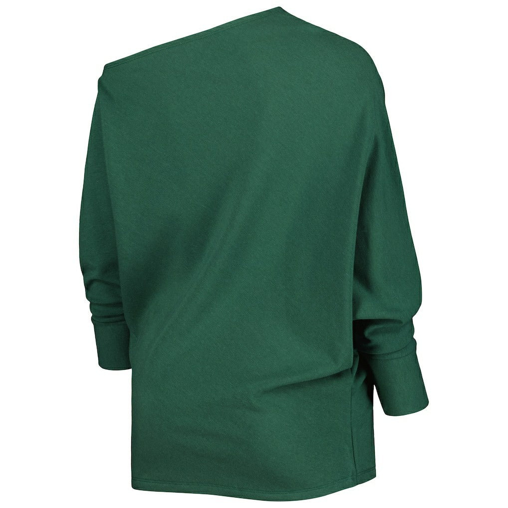 Green Bay Packers KIYA TOMLIN Women's Twisted Tri-Blend Asymmetrical 3/4-Dolman Sleeve Sweatshirt - Green sale