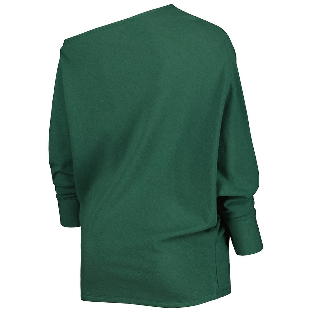 Green Bay Packers KIYA TOMLIN Women's Twisted Tri-Blend Asymmetrical 3/4-Dolman Sleeve Sweatshirt - Green sale