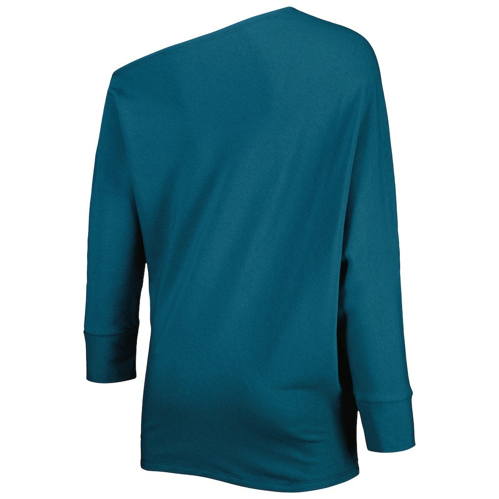 Philadelphia Eagles KIYA TOMLIN Women's Twisted Tri-Blend Asymmetrical 3/4-Dolman Sleeve Sweatshirt - Midnight Green sale