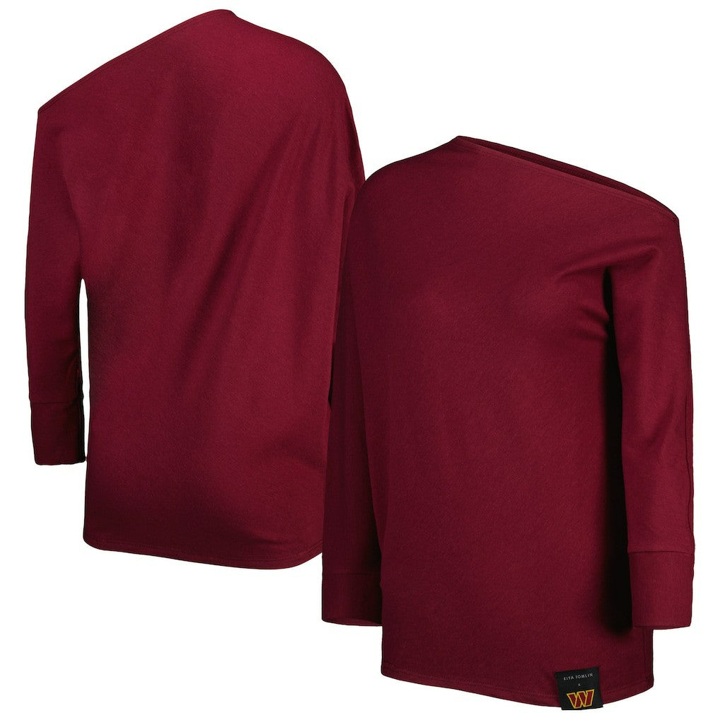 Washington Commanders KIYA TOMLIN Women's Twisted Tri-Blend Asymmetrical 3/4-Dolman Sleeve Sweatshirt - Burgundy sale