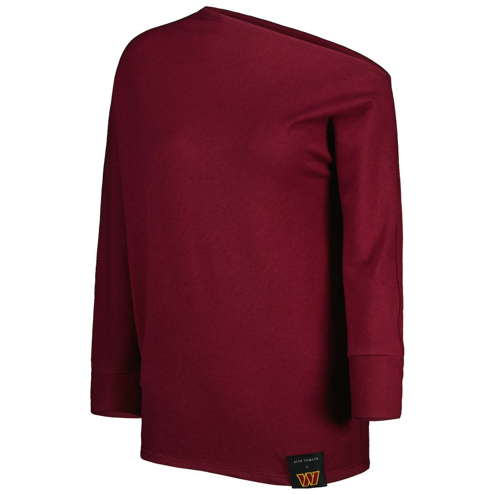 Washington Commanders KIYA TOMLIN Women's Twisted Tri-Blend Asymmetrical 3/4-Dolman Sleeve Sweatshirt - Burgundy sale