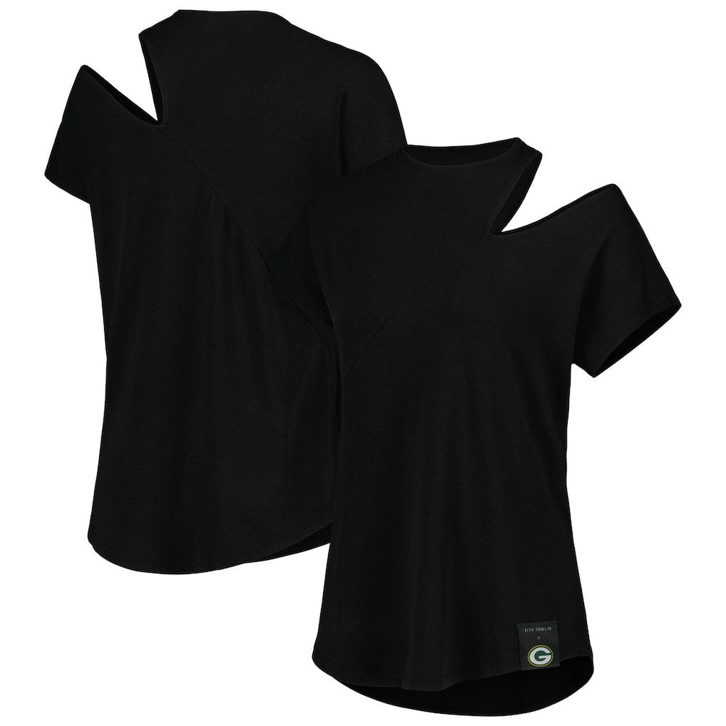 Green Bay Packers KIYA TOMLIN Women's Cut Out Tri-Blend Shirt - Black sale