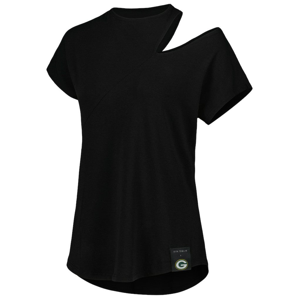 Green Bay Packers KIYA TOMLIN Women's Cut Out Tri-Blend Shirt - Black sale