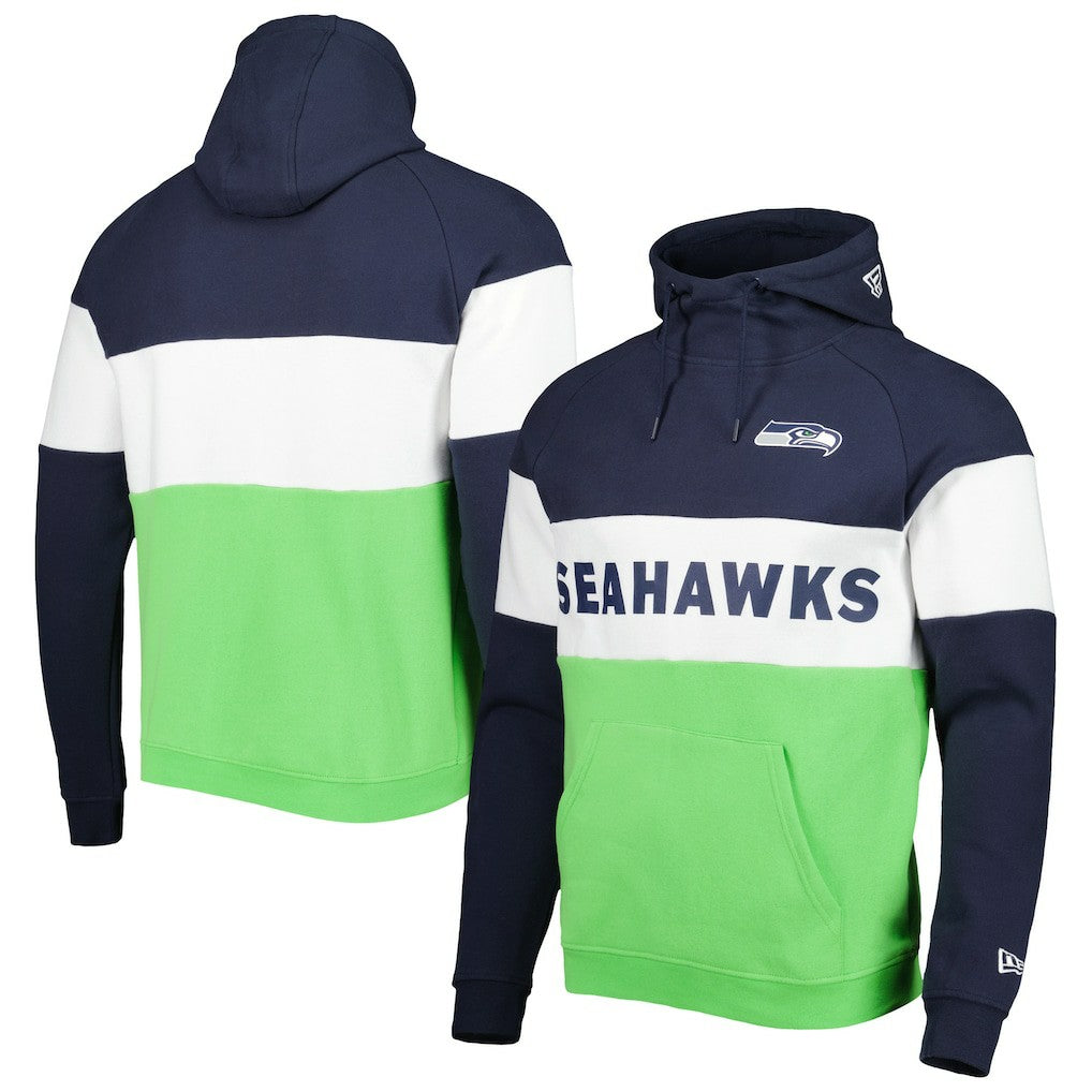 Seattle Seahawks New Era Colorblock Current Pullover Hoodie - Neon Green/College Navy cheap