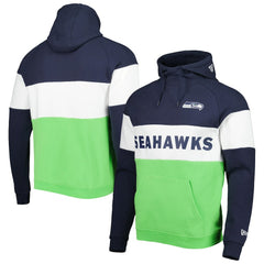 Seattle Seahawks New Era Colorblock Current Pullover Hoodie - Neon Green/College Navy cheap
