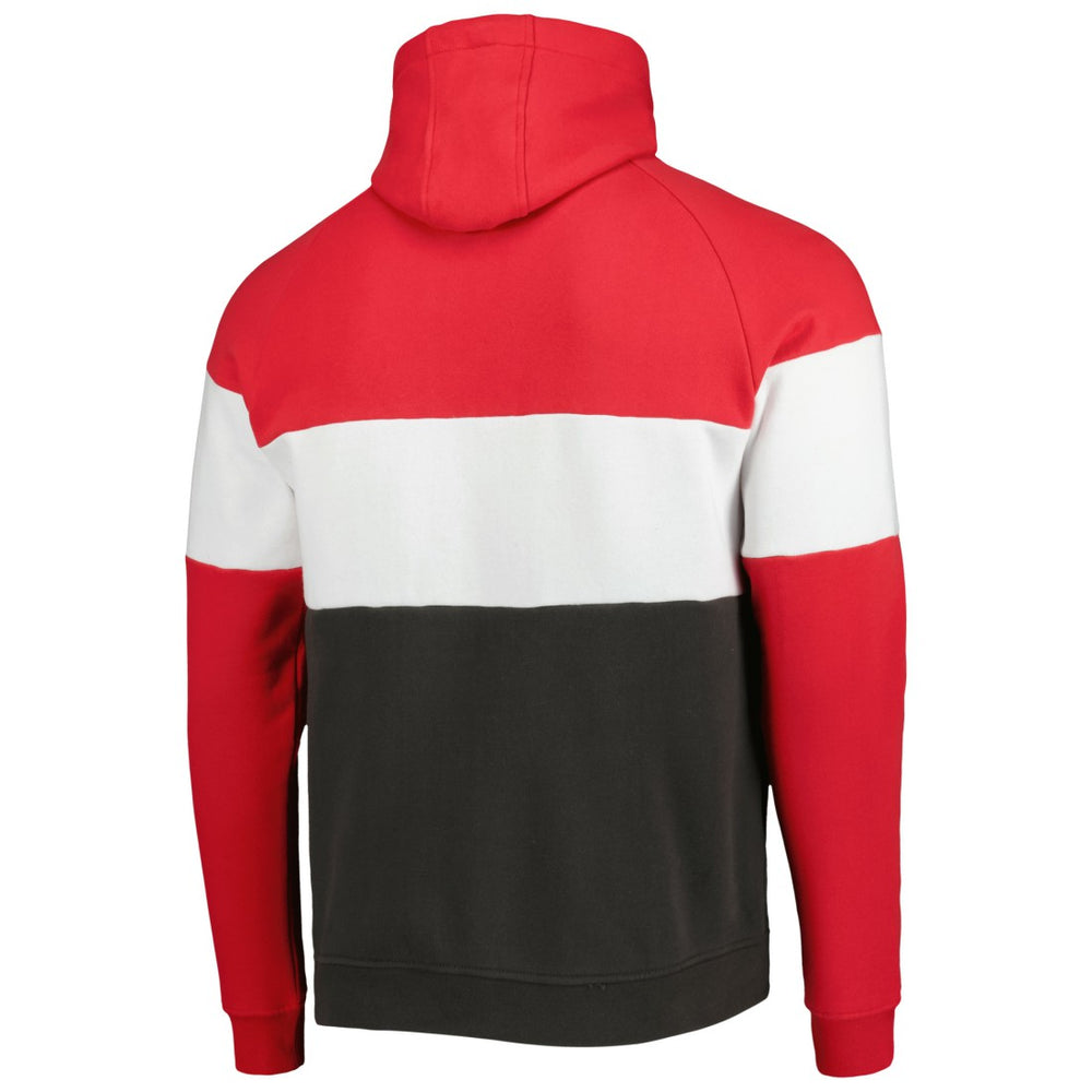 Tampa Bay Buccaneers New Era Colorblock Current Pullover Hoodie - Heather Charcoal/Red outlet