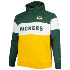 Green Bay Packers New Era Big & Tall Current Team Colorblock Fleece Raglan Pullover Hoodie - Green/Gold cheap