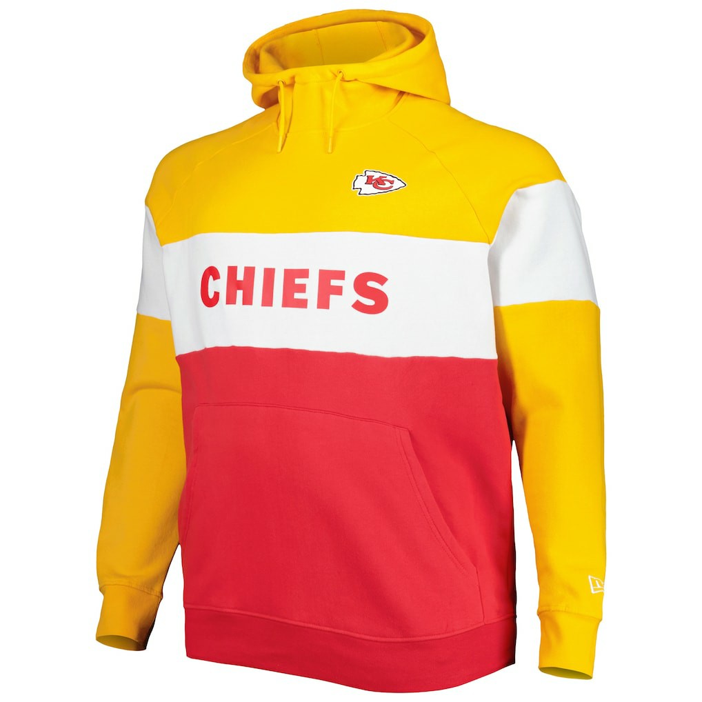 Kansas City Chiefs New Era Big & Tall Current Team Colorblock Fleece Raglan Pullover Hoodie - Gold/Red on sale