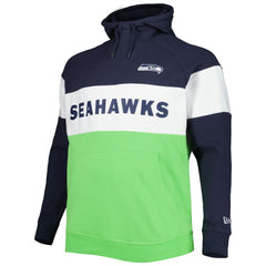 Seattle Seahawks New Era Big & Tall Current Team Colorblock Fleece Raglan Pullover Hoodie - College Navy/Neon Green outlet