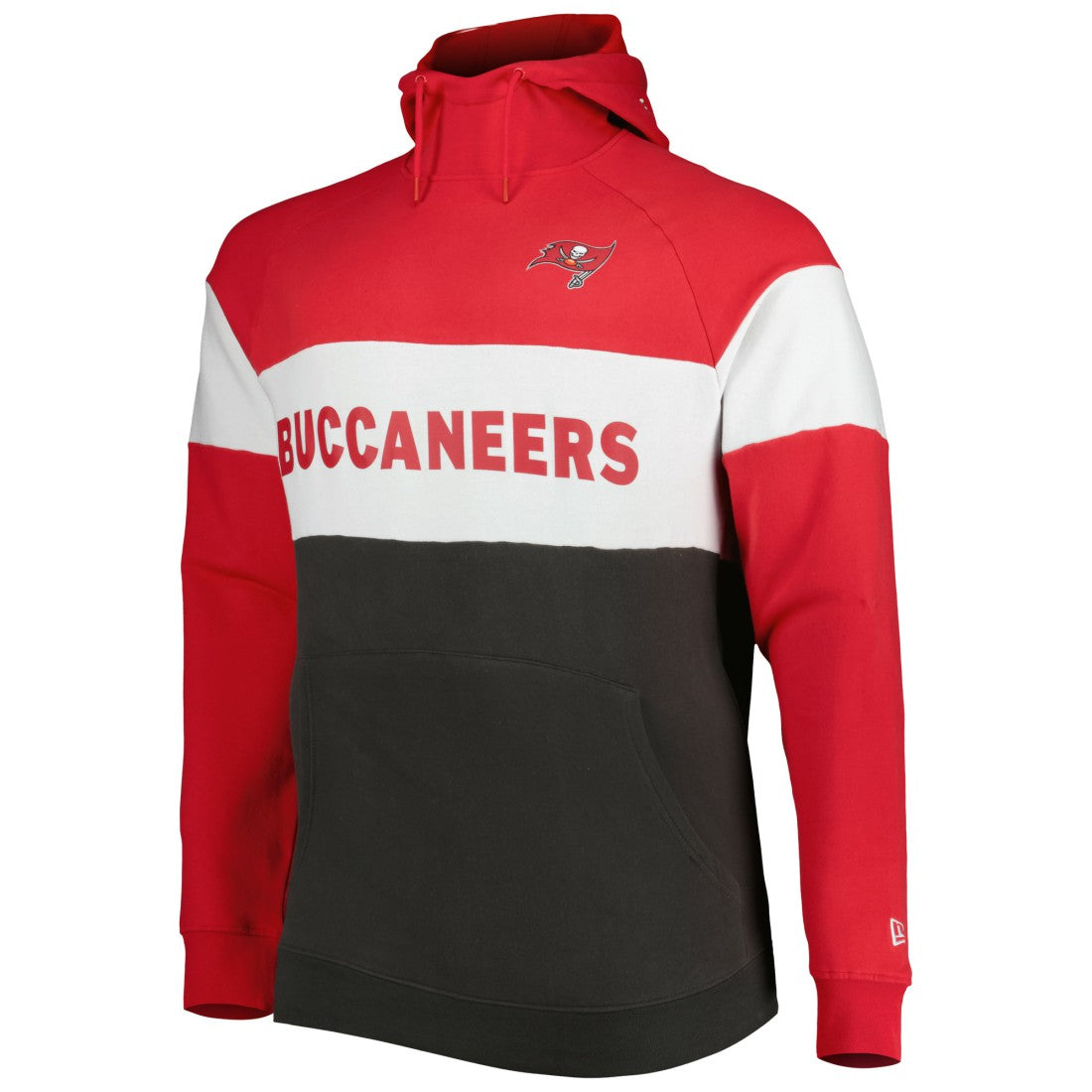 Tampa Bay Buccaneers New Era Big & Tall Current Colorblock Raglan Fleece Pullover Hoodie - Heather Charcoal/Black on sale