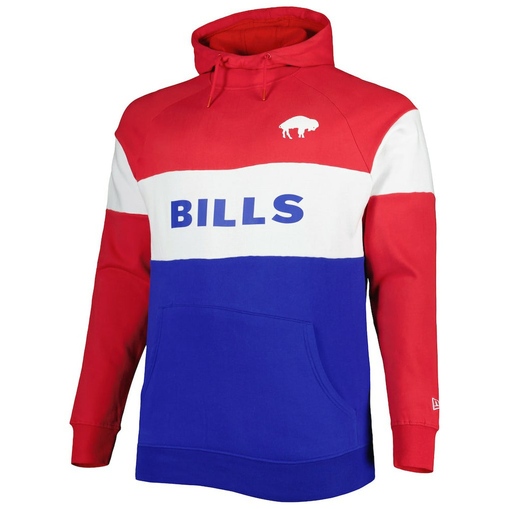 Buffalo Bills New Era Big & Tall Throwback Colorblock Fleece Raglan Pullover Hoodie - Red/Royal online