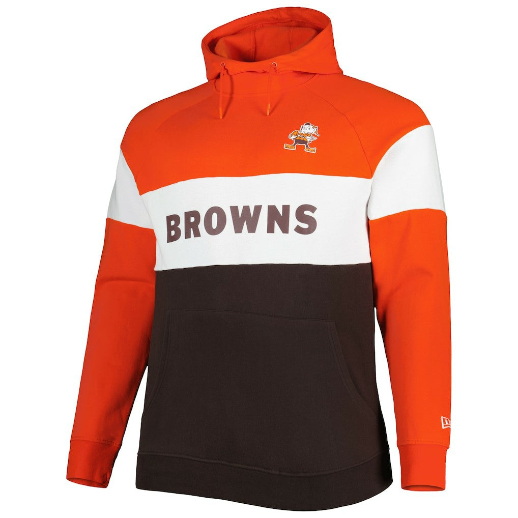 Cleveland Browns New Era Big & Tall Throwback Colorblock Fleece Raglan Pullover Hoodie - Orange/Brown on sale