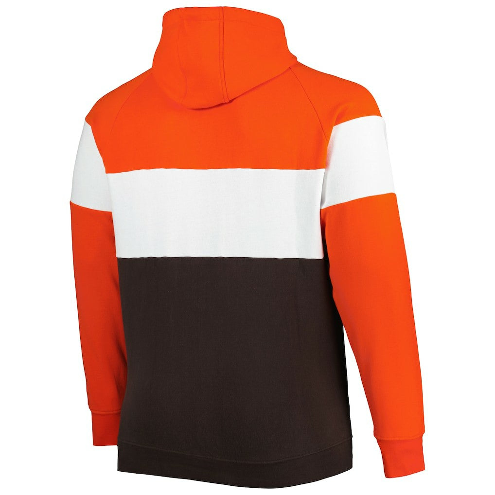 Cleveland Browns New Era Big & Tall Throwback Colorblock Fleece Raglan Pullover Hoodie - Orange/Brown on sale