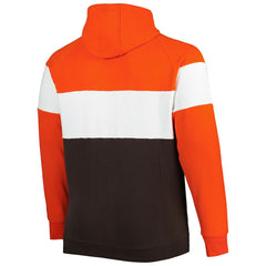 Cleveland Browns New Era Big & Tall Throwback Colorblock Fleece Raglan Pullover Hoodie - Orange/Brown on sale
