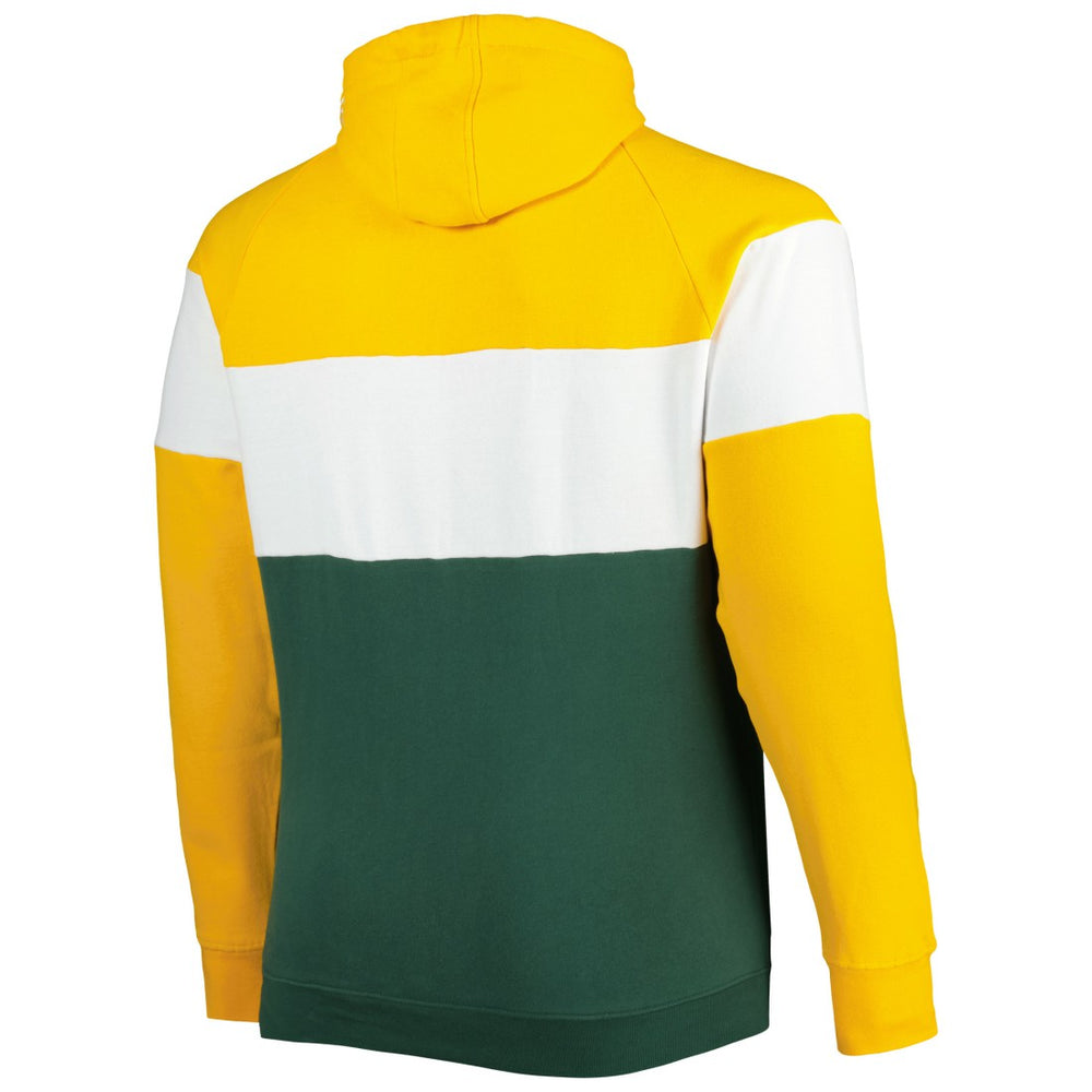 Green Bay Packers New Era Big & Tall Throwback Colorblock Fleece Raglan Pullover Hoodie - Gold/Green discount