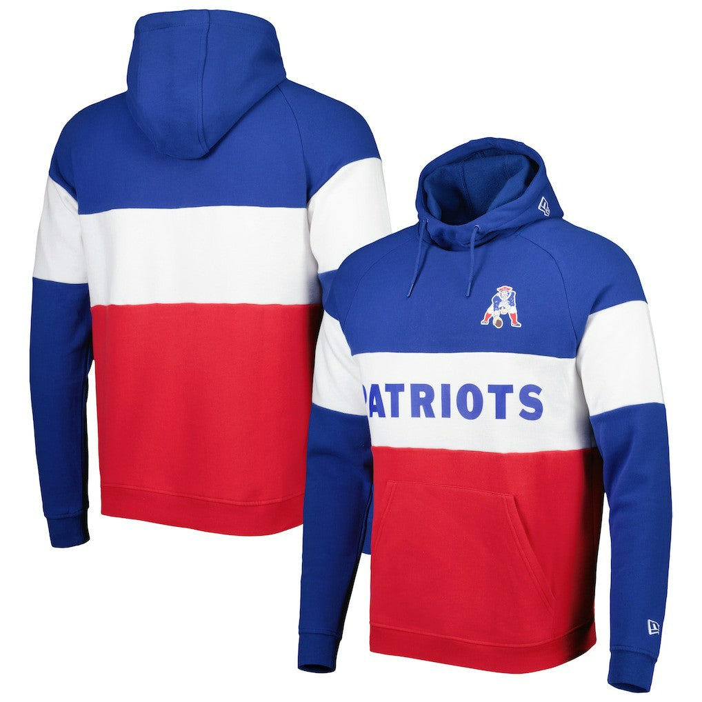 New England Patriots New Era Colorblock Throwback Pullover Hoodie - Red/Royal sale