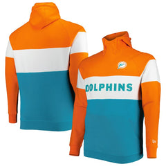 Miami Dolphins New Era Big & Tall Throwback Colorblock Raglan Pullover Hoodie - Aqua outlet