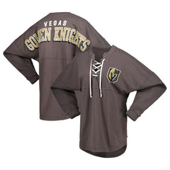 Vegas Golden Knights Fanatics Women's Spirit Lace-Up V-Neck Long Sleeve Jersey T-Shirt - Charcoal T-shirts