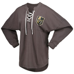 Vegas Golden Knights Fanatics Women's Spirit Lace-Up V-Neck Long Sleeve Jersey T-Shirt - Charcoal T-shirts