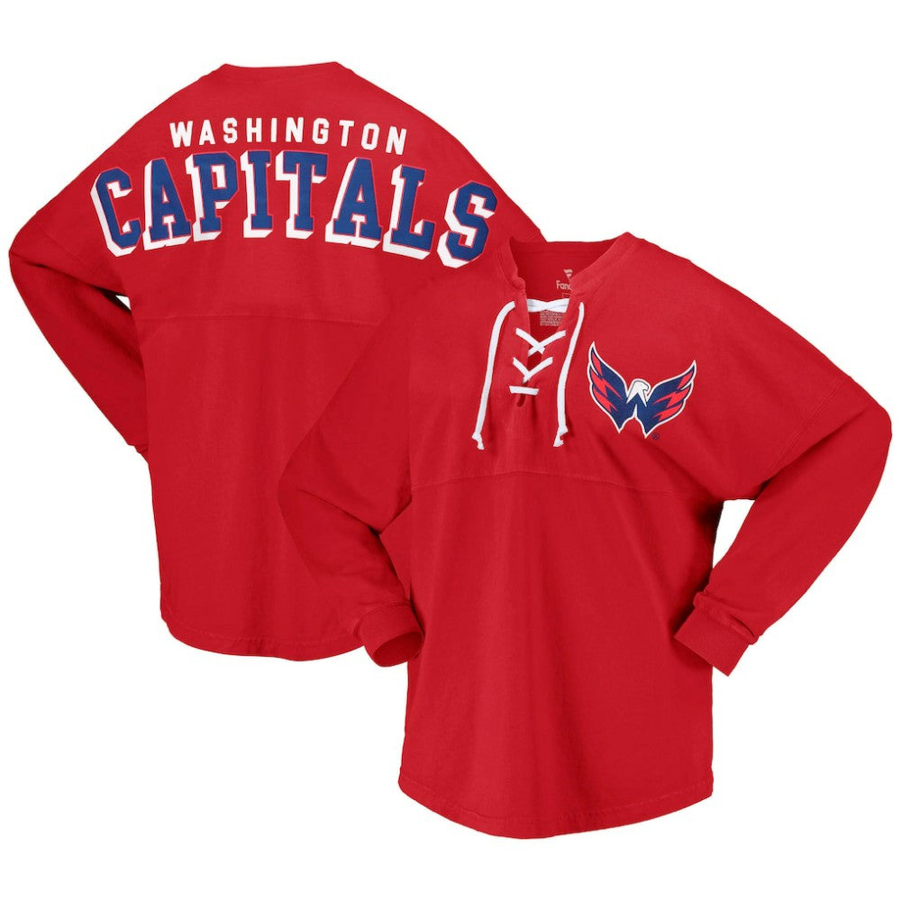Washington Capitals Fanatics Women's Spirit Lace-Up V-Neck Long Sleeve Jersey T-Shirt - Red T-shirts