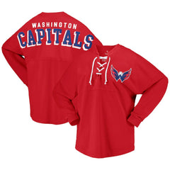 Washington Capitals Fanatics Women's Spirit Lace-Up V-Neck Long Sleeve Jersey T-Shirt - Red T-shirts
