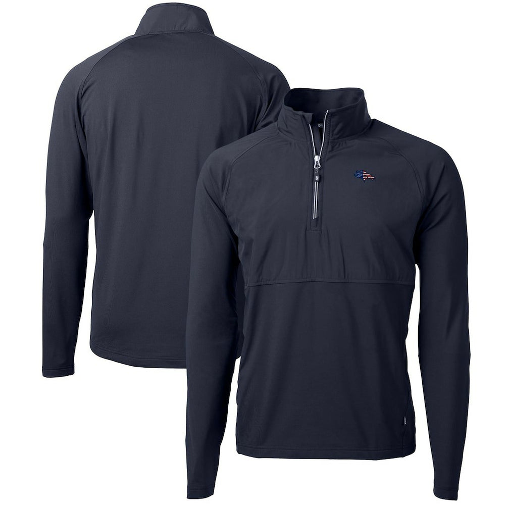 Denver Broncos Cutter & Buck Adapt Eco Knit Hybrid Recycled Quarter-Zip Pullover Top - Navy for sale