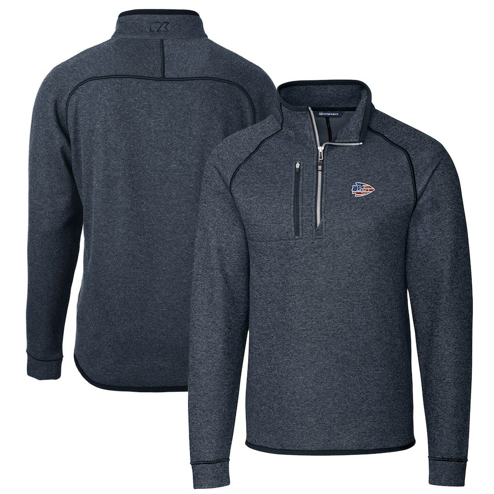 Kansas City Chiefs Cutter & Buck Big & Tall Mainsail Sweater Knit Half-Zip Pullover Jacket - Heathered Navy outlet