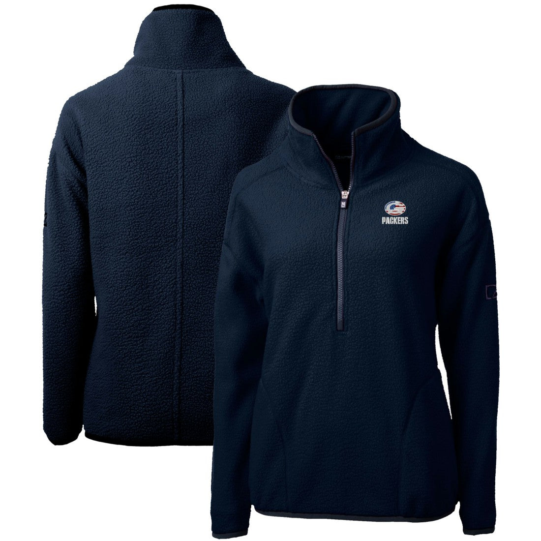 Green Bay Packers Cutter & Buck Women's Americana Cascade Eco Sherpa Fleece Half-Zip Pullover Jacket - Navy online