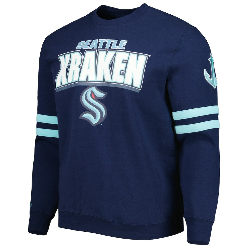 Seattle Kraken Mitchell & Ness Allover Logo Pullover Sweatshirt - Deep Sea Blue Sweatshirts