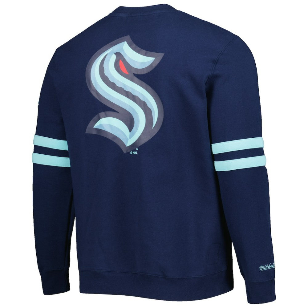 Seattle Kraken Mitchell & Ness Allover Logo Pullover Sweatshirt - Deep Sea Blue Sweatshirts