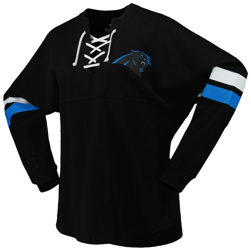 Carolina Panthers Women's Spirit Jersey Lace-Up V-Neck Long Sleeve T-Shirt - Black outlet