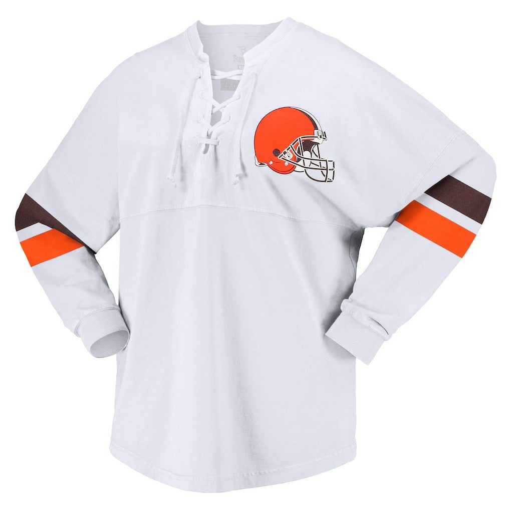 Cleveland Browns Women's Spirit Jersey Lace-Up V-Neck Long Sleeve T-Shirt - White online