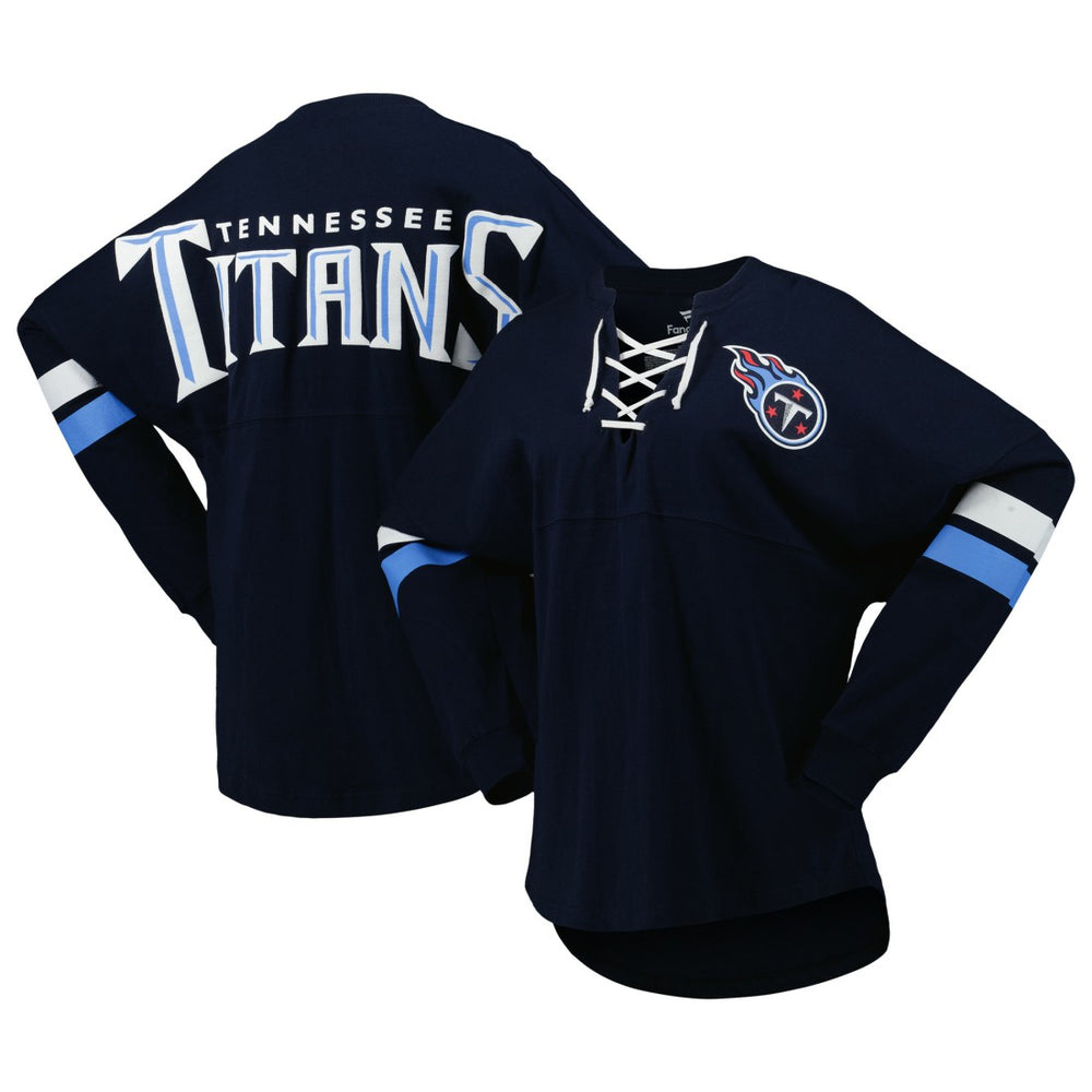 Tennessee Titans Women's Spirit Jersey Lace-Up V-Neck Long Sleeve T-Shirt - Navy on sale