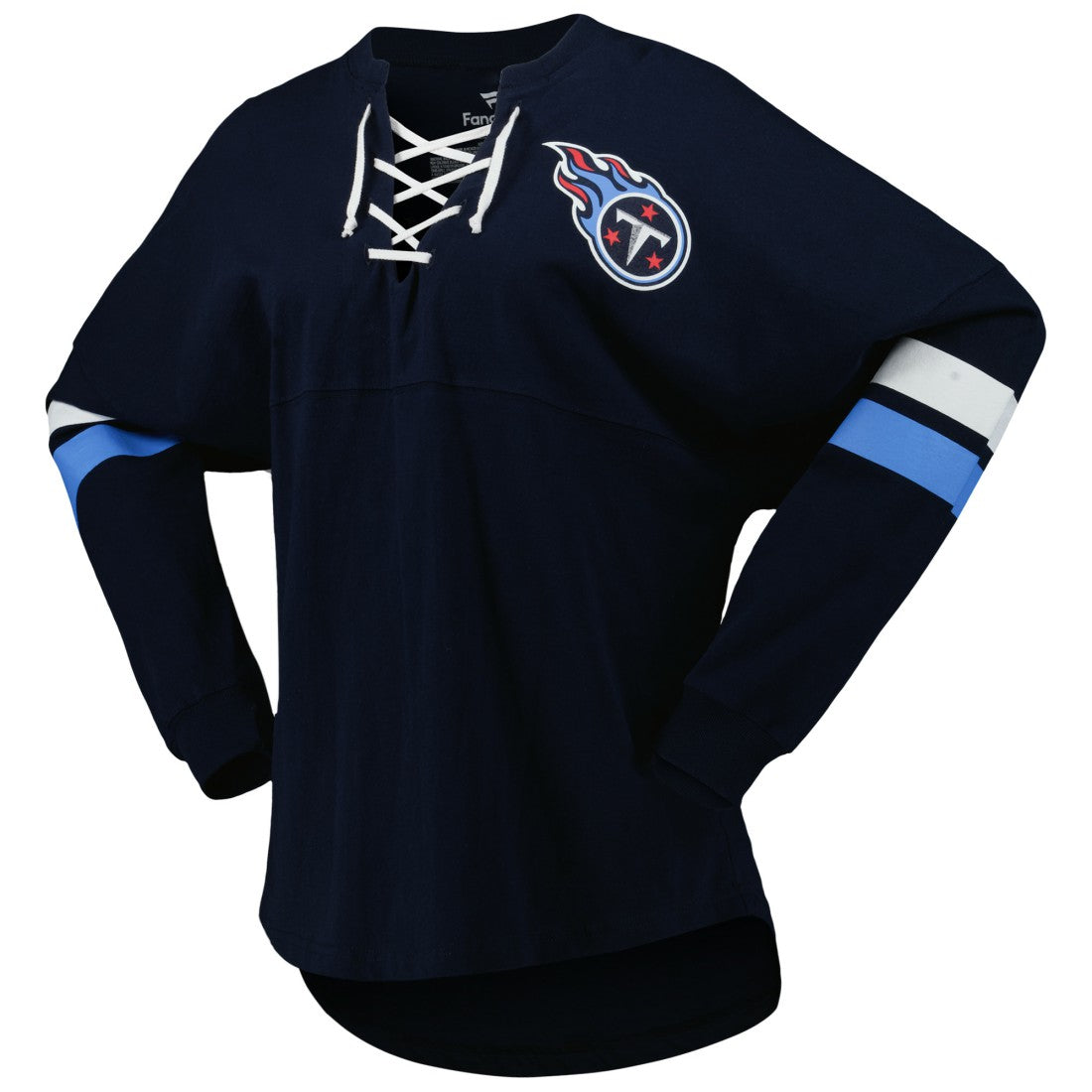 Tennessee Titans Women's Spirit Jersey Lace-Up V-Neck Long Sleeve T-Shirt - Navy on sale