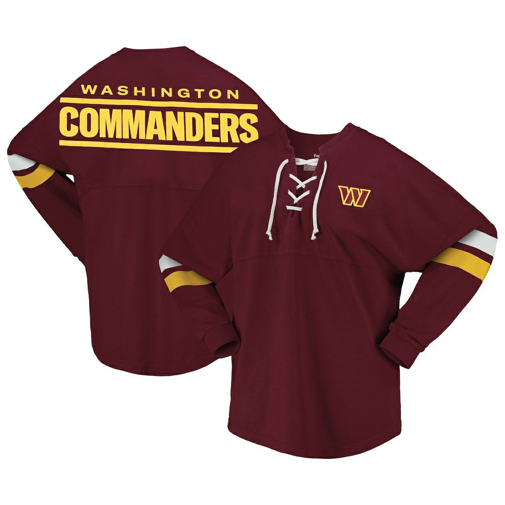 Washington Commanders Women's Spirit Jersey Lace-Up V-Neck Long Sleeve T-Shirt - Burgundy for sale
