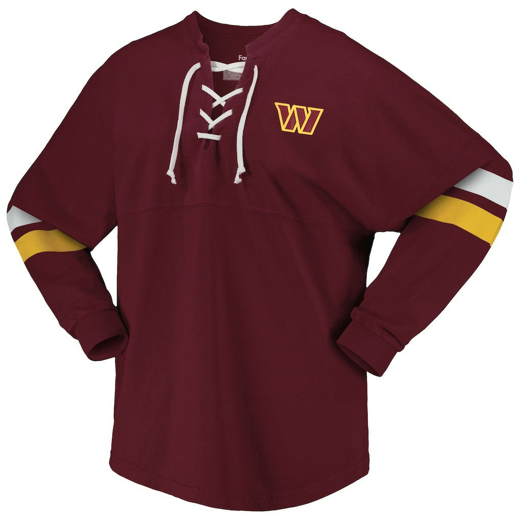 Washington Commanders Women's Spirit Jersey Lace-Up V-Neck Long Sleeve T-Shirt - Burgundy for sale
