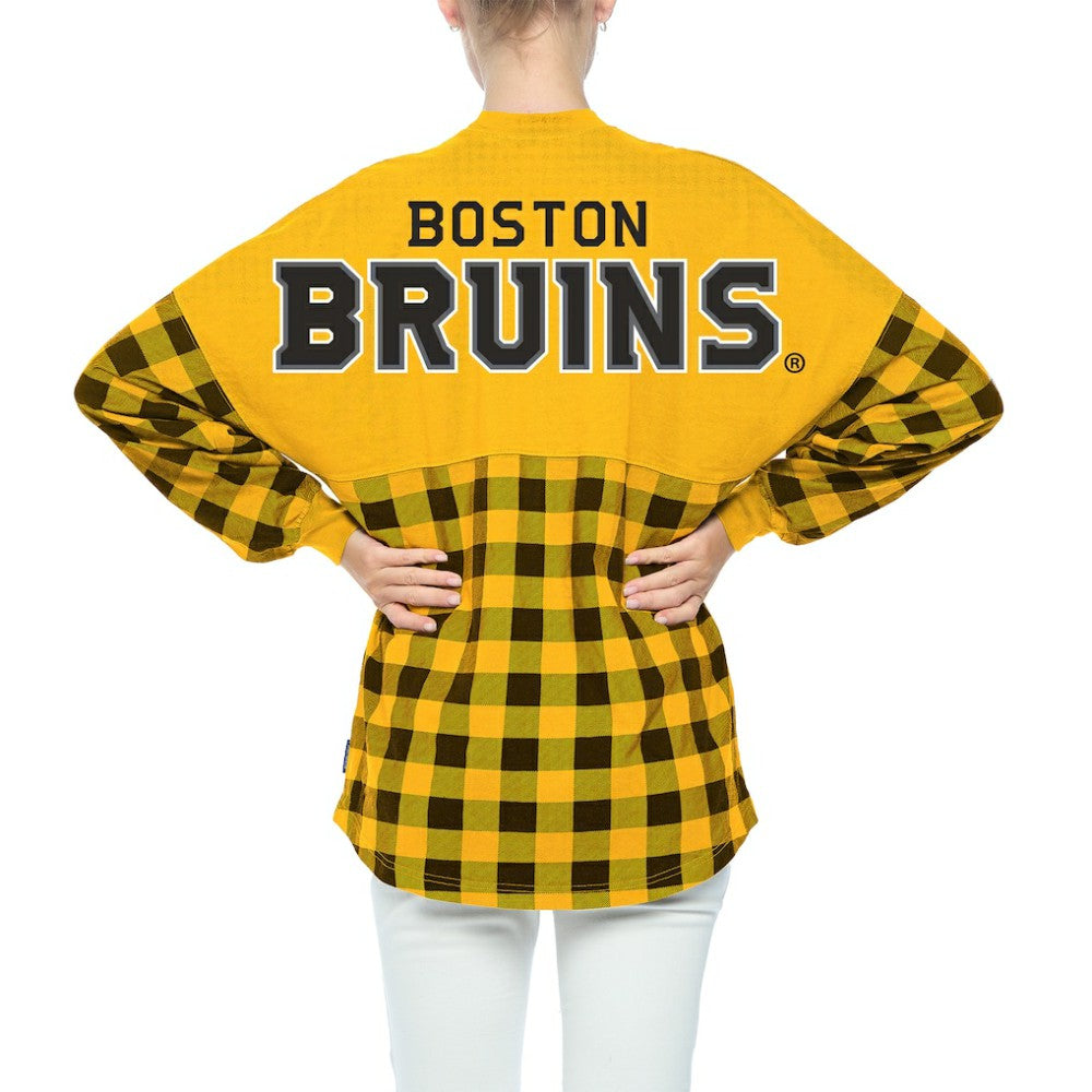 Boston Bruins Fanatics Women's Buffalo Check Long Sleeve T-Shirt - Gold T-shirts