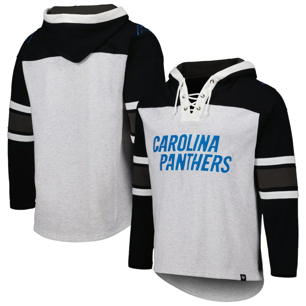 Carolina Panthers '47 Gridiron Lace-Up Pullover Hoodie - Heather Gray discount