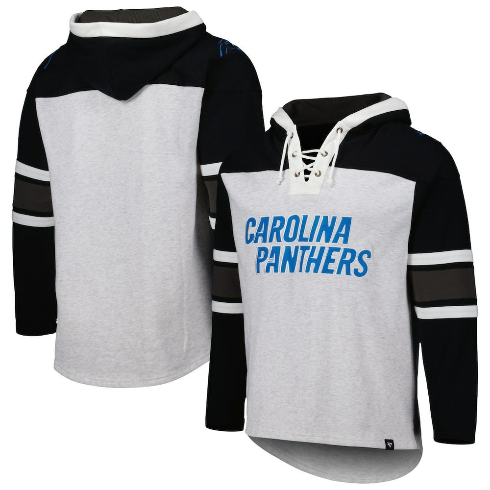 Carolina Panthers '47 Gridiron Lace-Up Pullover Hoodie - Heather Gray discount