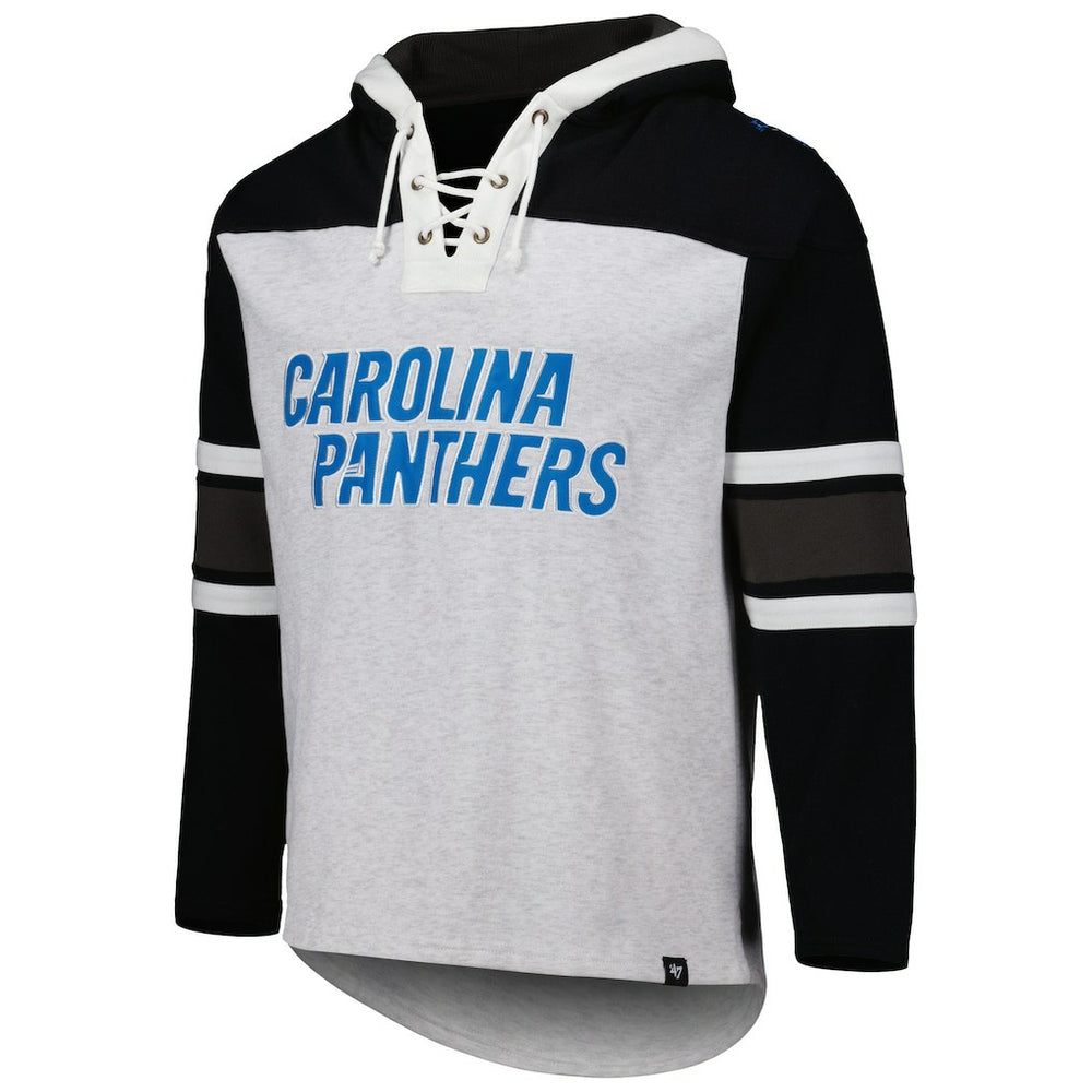 Carolina Panthers '47 Gridiron Lace-Up Pullover Hoodie - Heather Gray discount
