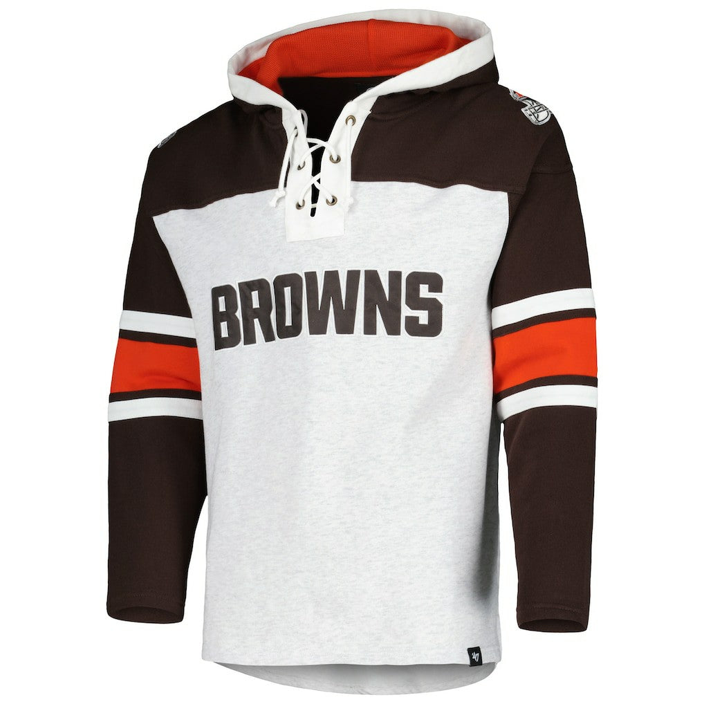 Cleveland Browns '47 Gridiron Lace-Up Pullover Hoodie - Heather Gray cheap