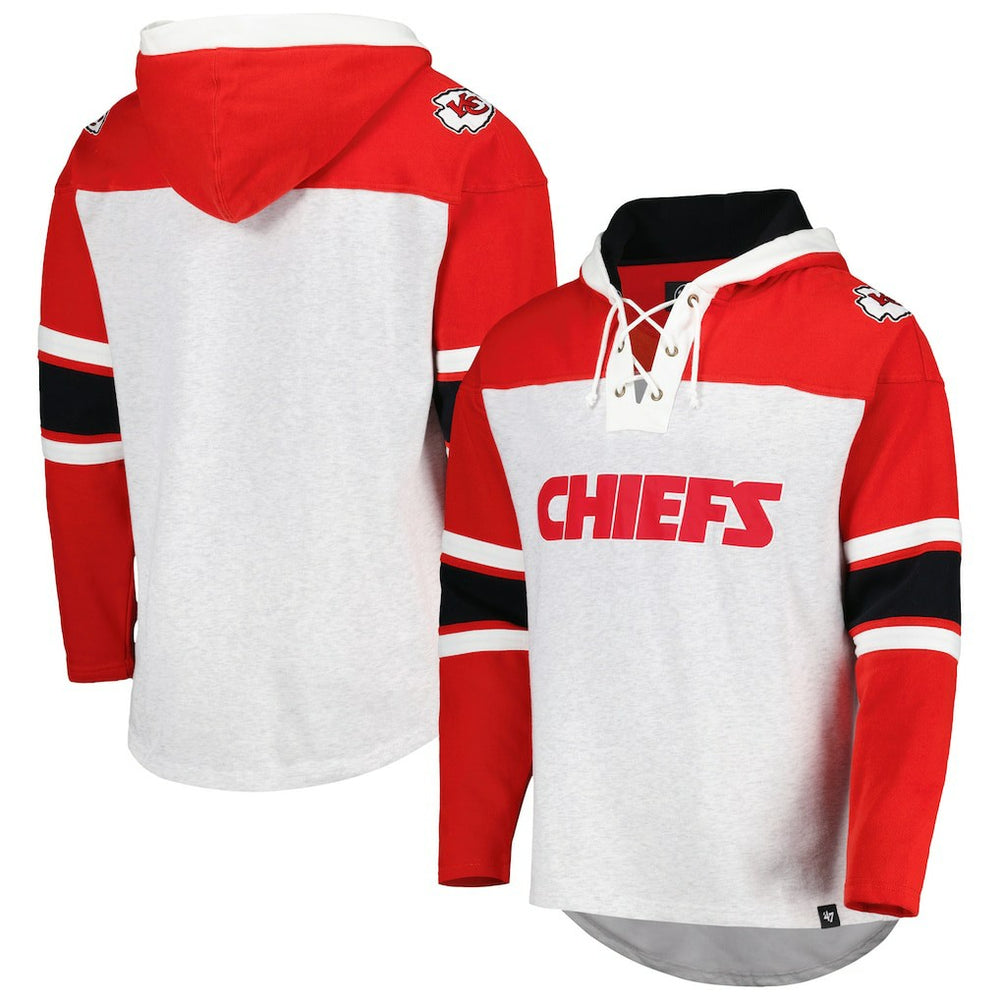 Kansas City Chiefs '47 Gridiron Lace-Up Pullover Hoodie - Heather Gray sale