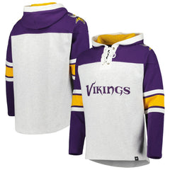 Minnesota Vikings '47 Gridiron Lace-Up Pullover Hoodie - Heather Gray on sale