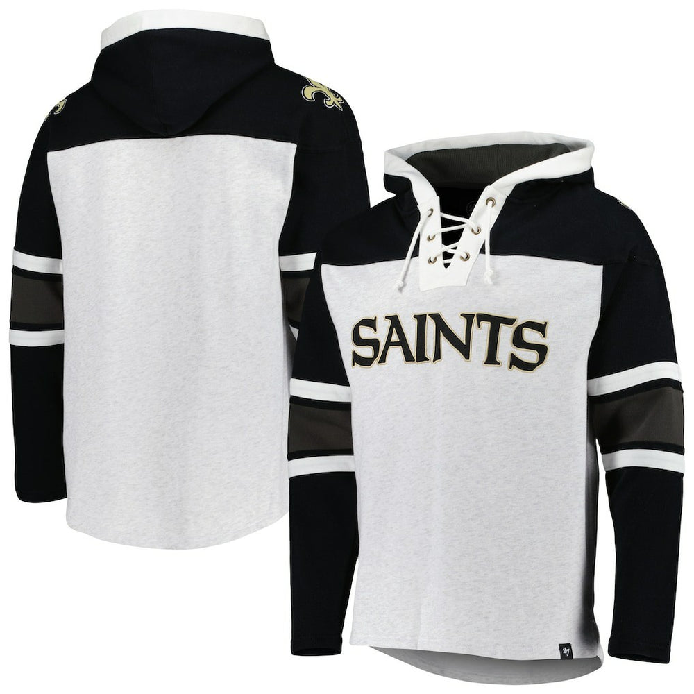 New Orleans Saints '47 Gridiron Lace-Up Pullover Hoodie - Heather Gray sale