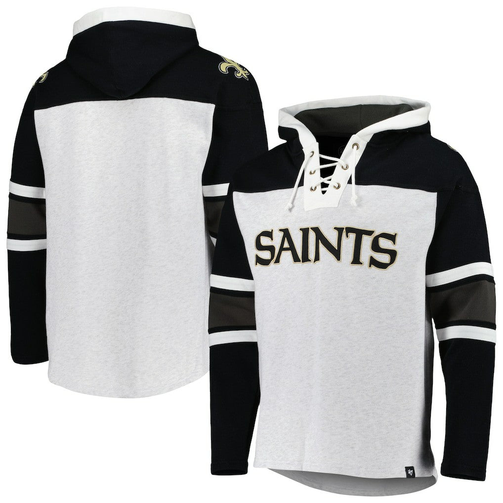 New Orleans Saints '47 Gridiron Lace-Up Pullover Hoodie - Heather Gray sale