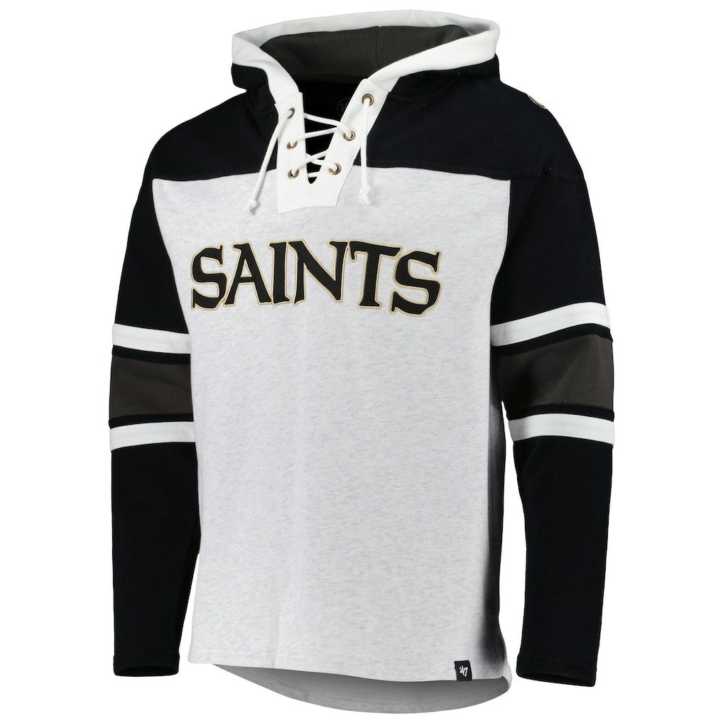 New Orleans Saints '47 Gridiron Lace-Up Pullover Hoodie - Heather Gray sale