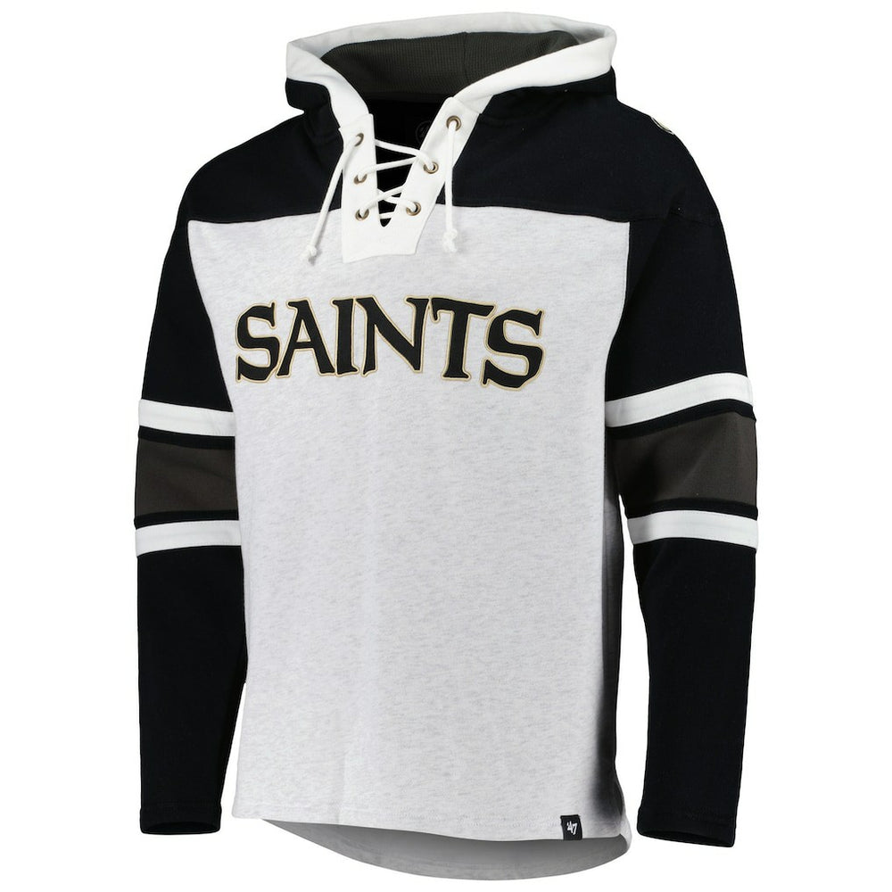 New Orleans Saints '47 Gridiron Lace-Up Pullover Hoodie - Heather Gray sale