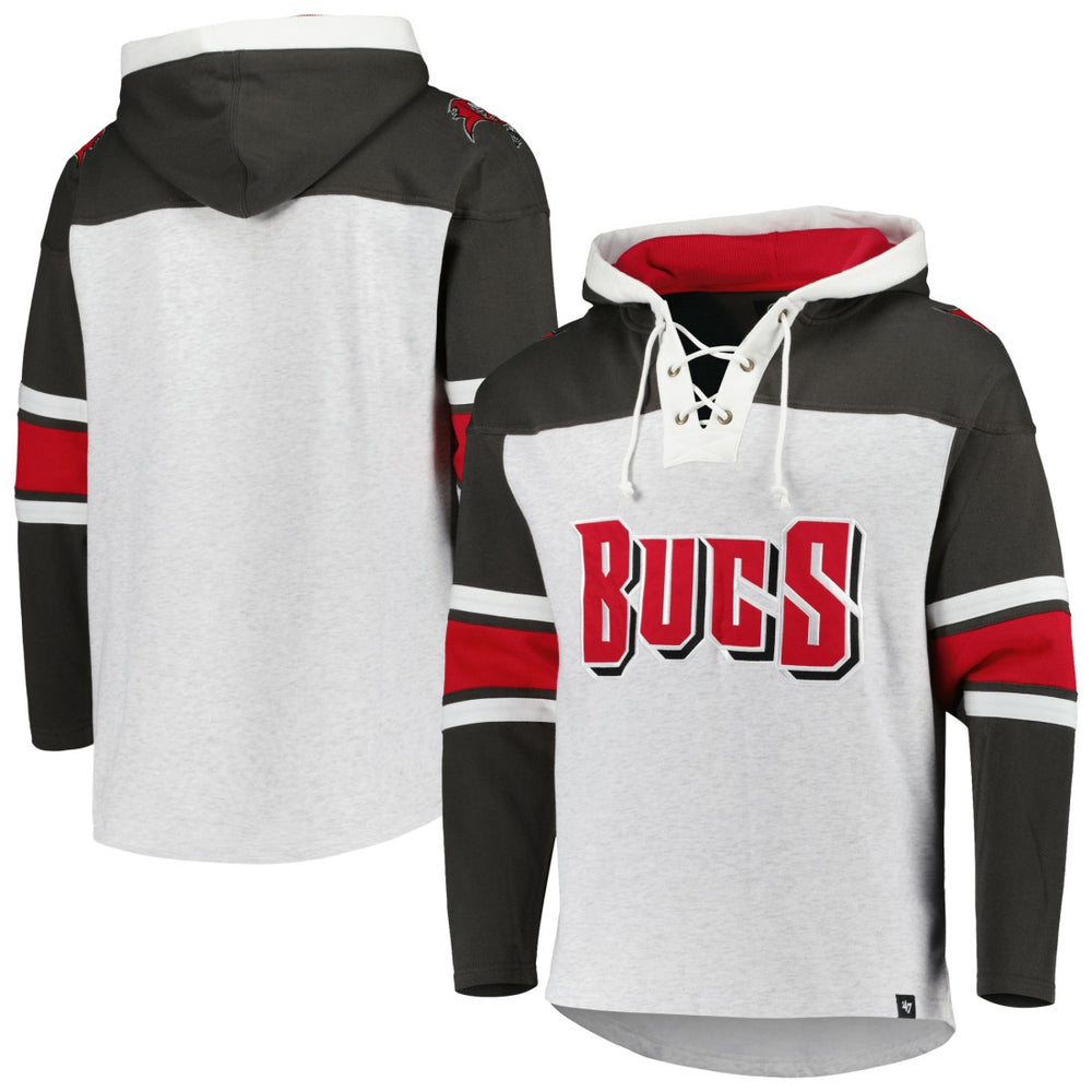 Tampa Bay Buccaneers '47 Gridiron Lace-Up Pullover Hoodie - Heather Gray discount